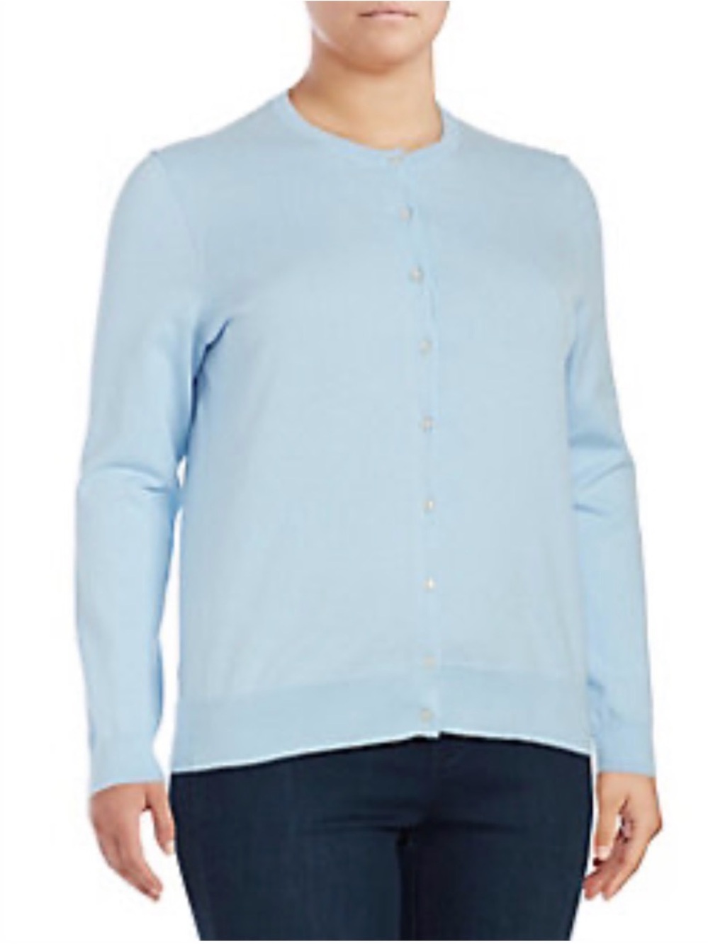 Lord & Taylor Morning Sky Blue Button-Front Crew Long Sleeve Cardigan Size 1X